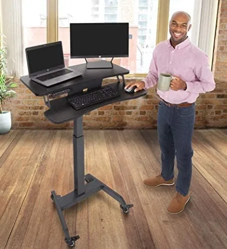 Vista 5 de Stand Steady Cruizer Premier - Escritorio eléctrico con ruedas, altura ajustable, escritorio de pie móvil con ruedas, bandeja para teclado, control