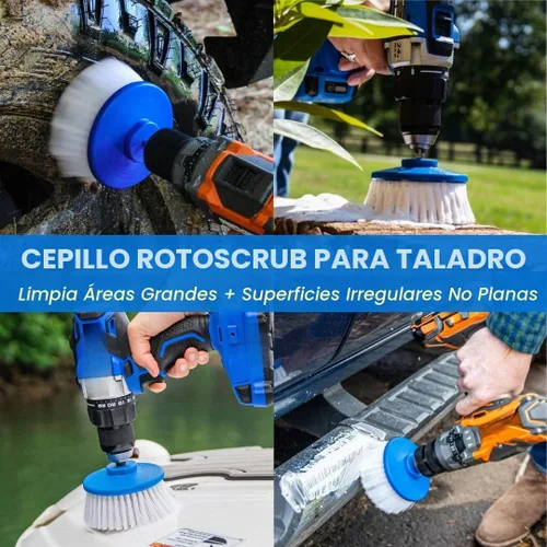 Vista 3 de RotoScrub Kit de cepillo de limpieza de taladro y almohadillas de esponja - Limpiador eléctrico para interiores y exteriores para bañeras, duchas