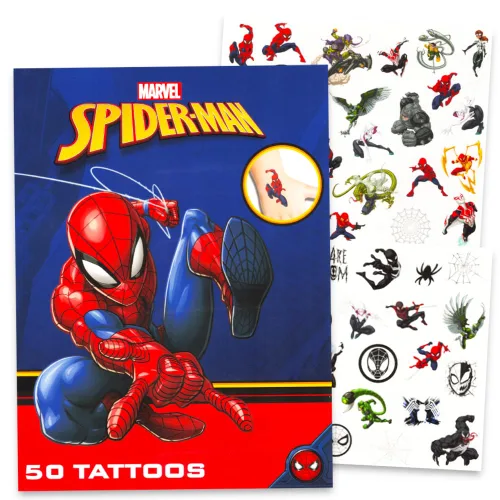 Vista 3 de Juego de recuerdos de fiesta de superhéroes – 150 tatuajes temporales de superhéroes con Marvel Avengers, Spiderman y Teenage Mutant Ninja Turtles