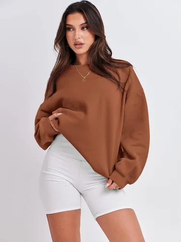 Vista 2 de ANRABESS Sudaderas de gran tamaño con capucha para mujer, cuello redondo, sin botones, ropa casual de otoño, ropa de preparación, adolescentes