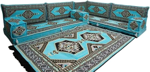 Vista 146 de arabicsofa Juego de asientos Jalsa en forma de L – Majlis árabe hecho a mano con almohadas de respaldo