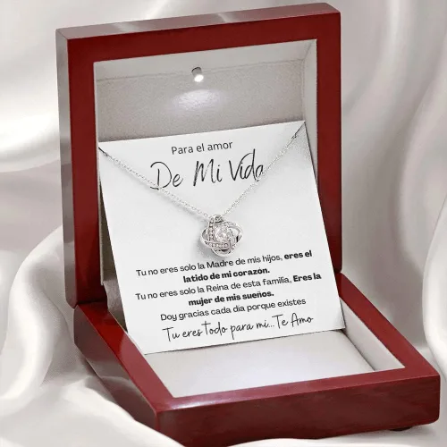 Vista 2 de Leo's Print Shop Regalo para Esposa El Amor De Mi Vida Mujer Joya Collar Mensaje Personalizado Madre Joyería Mamá, Aniversario Esposo Acabado Oro