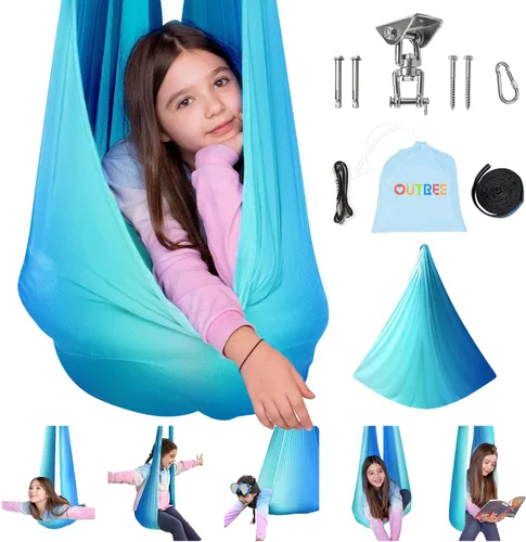 Vista 7 de OUTREE Columpio sensorial para niños con gancho giratorio de 360°, columpio de terapia interior ideal para autismo, TDAH, trastorno de procesamiento