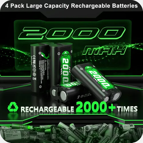Vista 5 de Paquete de baterías recargables para mando Xbox, 4 baterías recargables de 2000 mAh para Xbox Controller Charger Station Battery Pack para Xbox