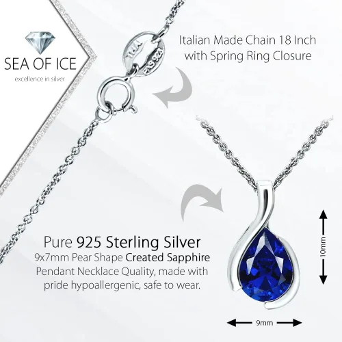 Vista 2 de SEA OF ICE Pear Shape Teardrop Natural Gemstones Pendant Necklace -Red Garnet 9x7mm Pear Shape with Sterling Silver necklace 18 Inch - Necklaces for