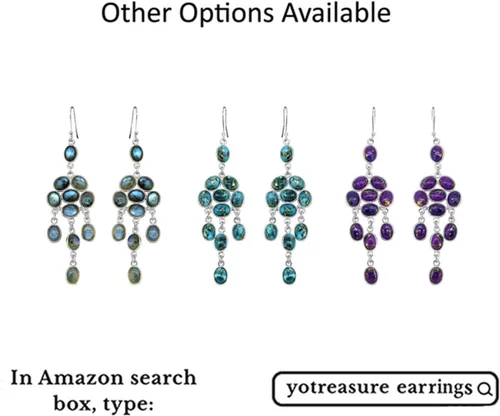 Vista 7 de YoTreasure Pendientes colgantes de plata de ley 925 con piedra lunar azul cobre turquesa