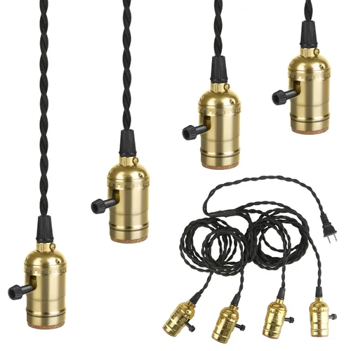 Vista 9 de Kit de luz colgante vintage enchufable con portalámparas colgantes E26/E27 de 1 a 3, luz colgante industrial con interruptores rotativos Negro