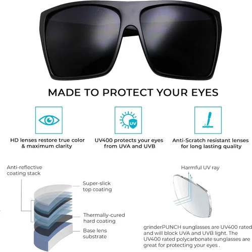 Vista 7 de grinderPUNCH Todas las gafas de sol negras Limo Dark Rectangular Flat Top Mob Oversized