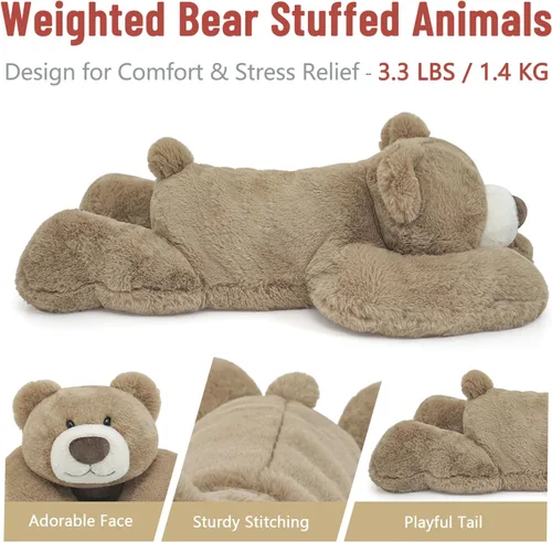 Vista 11 de Niuniu Daddy Oso de peluche con peso de 24" 5 libras, animales de peluche para adultos y niños, juguete de peluche de oso grande, bonita almohada