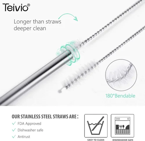 Vista 12 de Teivio 8 popotes de acero inoxidable de 5/16 pulgadas de ancho para vaso de 40 onzas con asa, popotes de metal reutilizables de 12 pulgadas