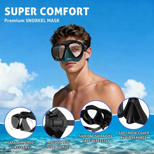 Vista 3 de Scuba Mask Adults, Diving mask, Snorkel Swimming Goggles with Nose Cover for Youth, Free Diving Mask, Panoramic HD Tempered Glass Snorkeling Gear