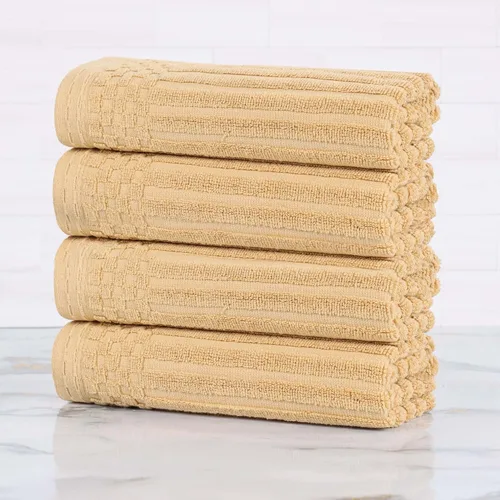 Vista 22 de Superior Juego de 6 toallas de algodón sólido y acanalado, toallas de cara de 13 x 13 pulgadas, toallas de mano de 16 x 28 pulgadas, toallas de baño