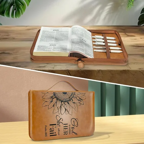 Vista 6 de GUEER Funda para Biblia para hombres, Portabiblia, Funda para Biblia Bolsa Organizadora de Transporte, con Cremallera y Bolsillos para Biblia
