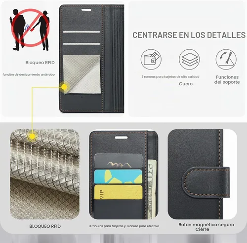 Vista 3 de FLIPALM - Funda tipo cartera para Samsung Galaxy S22 Plus, color negro