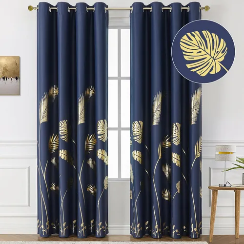 Vista 104 de BUHUA Cortinas pequeñas para ventana de 36 pulgadas de largo, 2 paneles, cortinas opacas con elegantes ramas de árbol plateadas, cortinas de bloqueo