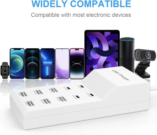 Vista 5 de Estación de carga USB para múltiples dispositivos, cargador de pared USB, tira de concentrador de energía, enchufe inteligente, bloque de carga, 4