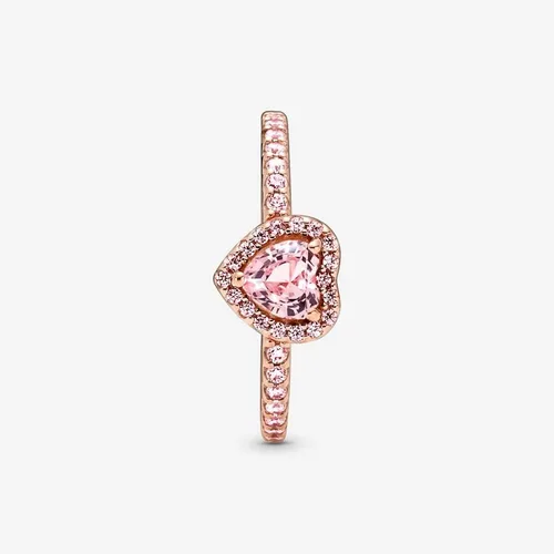 Vista 4 de Pandora Anillo de corazón elevado brillante Anillo de oro rosa para mujer Anillo en capas o apilable Regalo para ella Rosa chapada en oro rosa