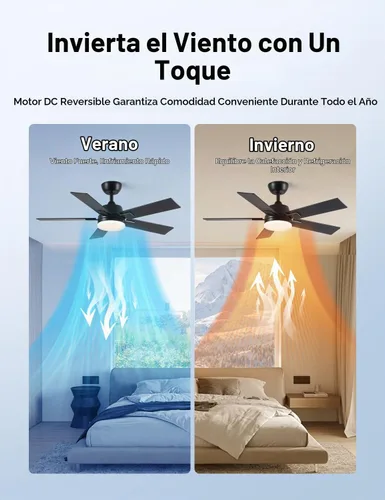 Vista 5 de Ventiladores de techo de 42 pulgadas con luces y control remoto, ventilador de techo negro con 5 aspas, motor DC reversible de 6 velocidades, LED