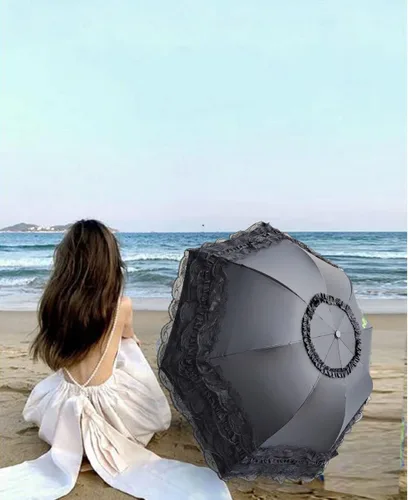 Vista 28 de WENDIN Sombrilla de encaje plegable vintage Paraguas gótico lluvia Anti-UV protección de encaje parasol cúpula Foto Props niñas sombrilla paraguas