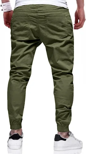 Vista 2 de LVCBL Pantalones cargo de algodón para hombre con cordón en la cintura, pantalones cargo ajustados