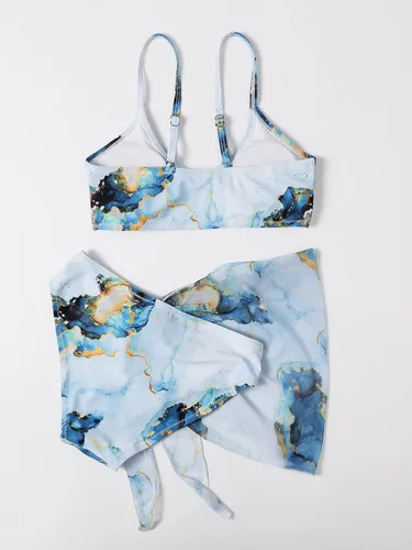 Vista 2 de SOLY HUX Traje de baño de 3 piezas para niña con falda de playa