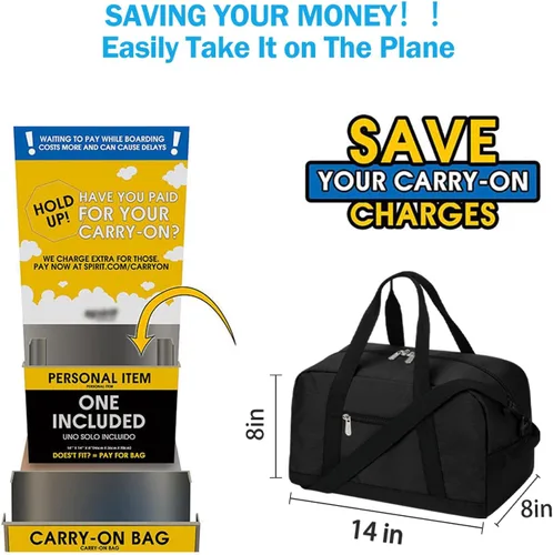 Vista 3 de Pequeña bolsa de gimnasio de 14 pulgadas, ligera, de transporte, mini bolsa de lona para viajes y deportes, Negro -, Bolsa de gimnasio pequeña