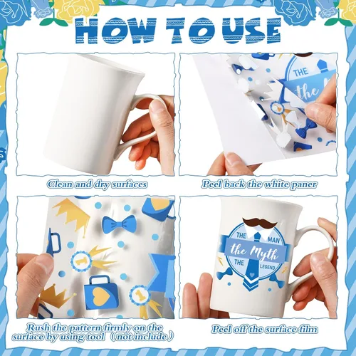 Vista 4 de Kosiz 16 Hojas de Vinilo Adhesivo UV para Tazas, Adhesivos de Envoltorio de Taza para Regalo del Día del Padre, Vinilos de Transferencia