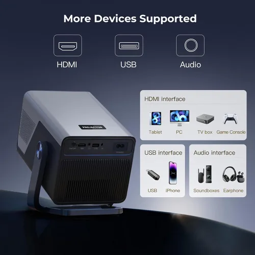Vista 10 de [2000 ANSI luz diurna visible] Proyector de video inteligente nativo 1080P entrada 4K 8K, proyector portátil Android 14 con sonido HiFi, enfoque