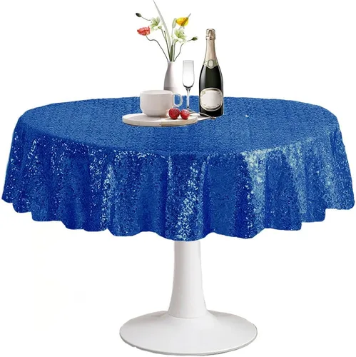 Vista 12 de Manteles redondos de lentejuelas negros para fiestas, de 121,9 cm, mantel redondo de purpurina ajustado, pequeño, lindo y dulce, para boda