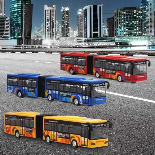 Vista 8 de Crelloci Autobús urbano de juguete para niños, vehículos de aleación fundida, autobús eléctrico articulado Metro con sonidos y luces, modelos