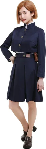 Vista 2 de haikyuu Disfraz de anime para mujer, uniforme de cuello alto, con bolsa, cinturón, pantimedias