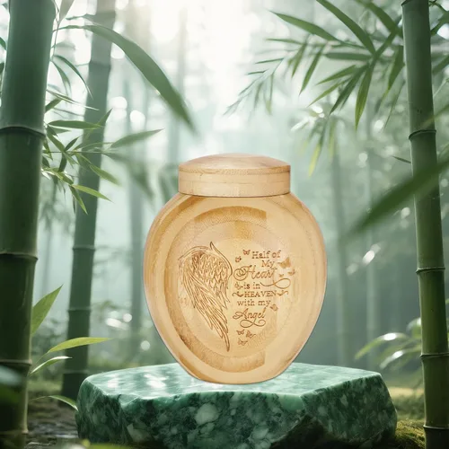 Vista 3 de SOITIS Urnas pequeñas para cenizas humanas: Urna biodegradable de bambú natural de 4.3 pulgadas, mini urnas para cenizas humanas, urnas de recuerdo