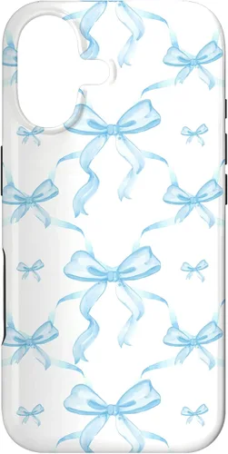 Vista 32 de Cintas y lazos estéticos de color azul claro para iPhone 16 en estuche de acuarela