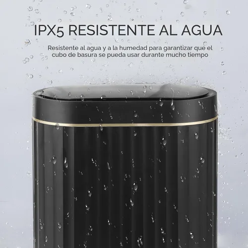 Vista 4 de ELPHECO - Cubo de basura negro para baño con tapa de 2 galones, basurero automático estrecho con sensor, papelero inteligente impermeable