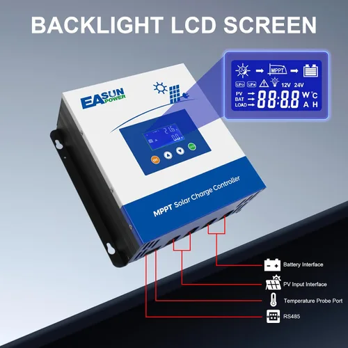 Vista 3 de POWLAND 60A Controlador de carga solar MPPT, 12V/24V/36V/48V Auto, Regulador de pantalla LCD de entrada máxima 150V Controlador de carga inteligente