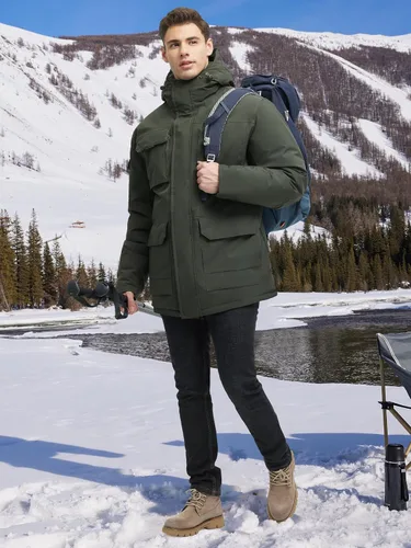 Vista 3 de Abrigos de invierno para hombre, chaquetas de invierno impermeables para hombre, chaqueta acolchada cálida con capucha cortavientos