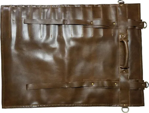 Vista 6 de Auténtico ligero Premium cuero profesional antiguo marrón largo cuchillo de chef bolsa/cuchillo de chef rollo 13 ranuras espacio # K5
