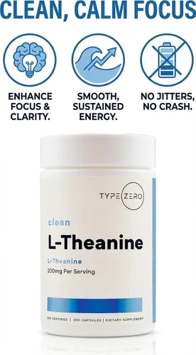 Vista 3 de Type Zero L-teanina (200 mg) 200 cápsulas - Suplemento limpio de L-teanina, ceto, sin OMG