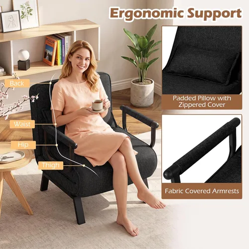 Vista 7 de MAT EXPERT Silla convertible con almohada, silla plegable moderna 4 en 1 con respaldo ajustable de 6 niveles, sofá cama individual cómodo para sala