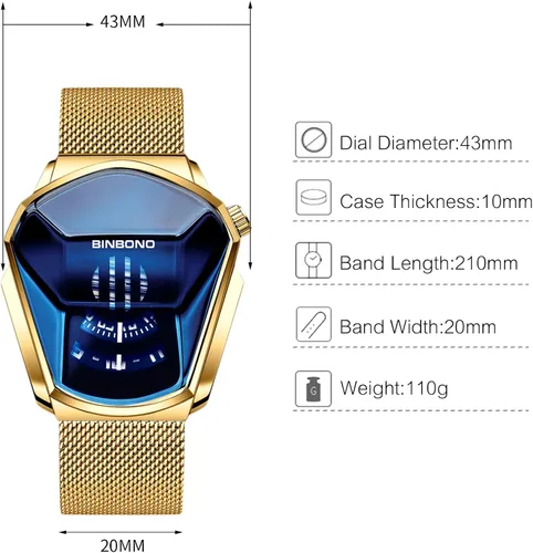 Vista 5 de RORIOS - Relojes de moda para hombres, reloj de cuarzo analógico, reloj de pulsera genial y creativo con correa de malla de acero inoxidable, reloj