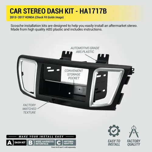 Vista 5 de Scosche HA1717B compatible con Honda Accord ISO doble DIN y DIN+Pocket Dash Kit negro