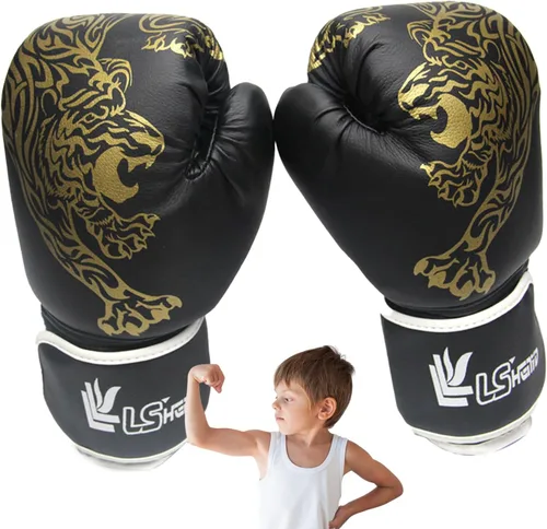 Vista 6 de LAFANDE Guantes de boxeo para hombres y mujeres, guantes de combate transpirables de Muay Thai Negro