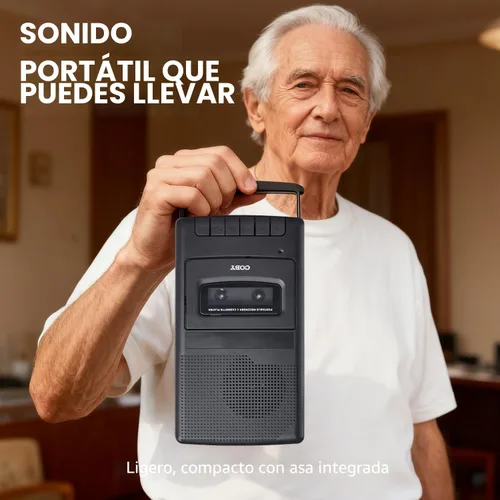 Vista 9 de Coby Reproductor de cassette portátil y grabadora con auriculares sobre la oreja, micrófono integrado, grabación de un solo toque, parada