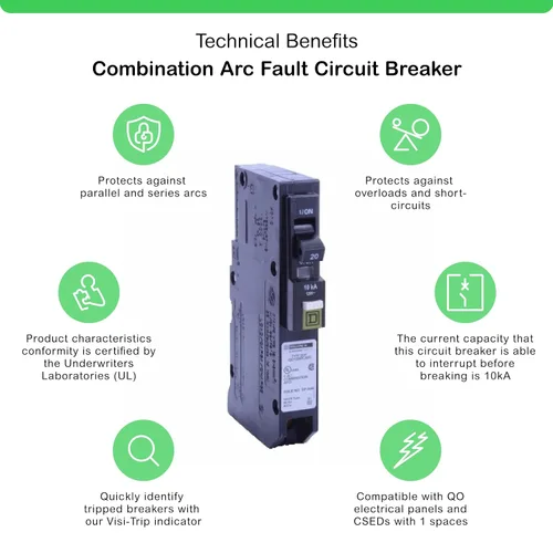 Vista 2 de Square D by Schneider Electric Square D - QO120PCAFI - Disyuntor CAFCI neutro enchufable de 20 amperios de un solo polo