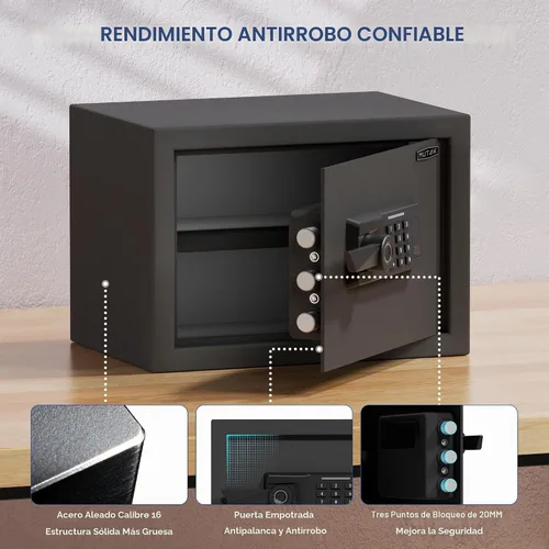 Vista 6 de Caja Fuerte Biométrica de 1.0 Pies Cúbicos con Bolsa Ignífuga, Caja Fuerte de Acceso Rápido por Huella Dactilar con Llaves, Teclado Digital, Puerto