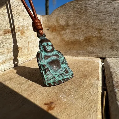 Vista 2 de Buddha Necklace - Buddhist, Buddhism Jewelry, Green Patina Pendant, Women Accessories, Men Gift, Antique Believes, Enlightening Charm, Good Luck and