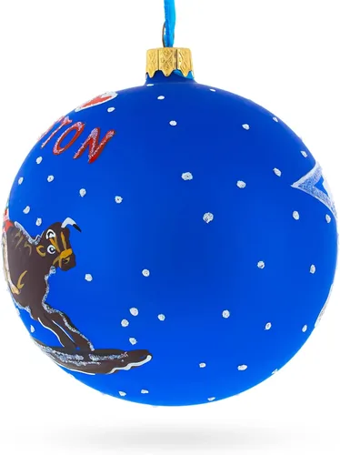 Vista 3 de I Love Houston, Texas, USA Bola de cristal Adorno de Navidad de 4 pulgadas Hand Painted in Ukraine, German Glass, Italian Paints, Hanging Ribbon