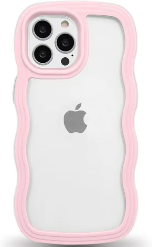 Vista 89 de Anuck Funda para iPhone 13 Pro con borde ondulado, diseño trasero transparente, agarre antideslizante, forma de marco rizado ondulado, a prueba