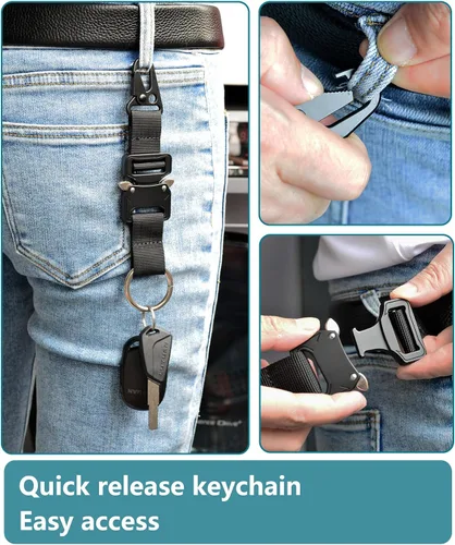 Vista 2 de Llavero táctico militar para hombres, mosquetón de liberación rápida, llaveros EDC Gear con anillo de acero inoxidable