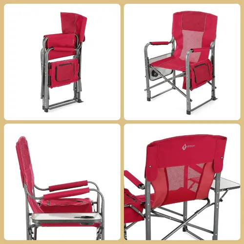 Vista 8 de ARROWHEAD OUTDOOR Silla de director plegable con mesa auxiliar y enfriador integrado, soporte para tazas, bolsa de almacenamiento, soporta hasta 450